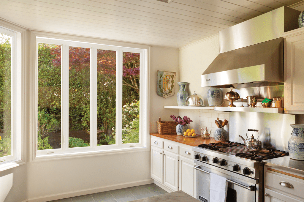 Residential windows in Salt Lake City in a kitchen.  This is a 4-lite casement window.